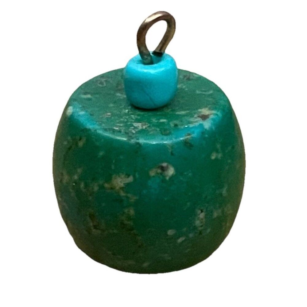 Green Turquoise Drum Pendant Charm Artisan Southwest Stone Boho Bead Gold Tone